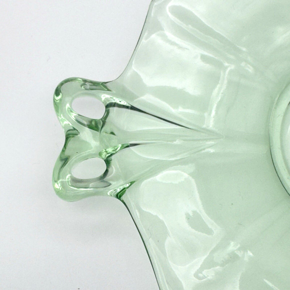 Vtg Fostoria Uranium Glass Small Tray Fairfax Green Bow Handle Serving Plate 7" - Picture 4 of 6